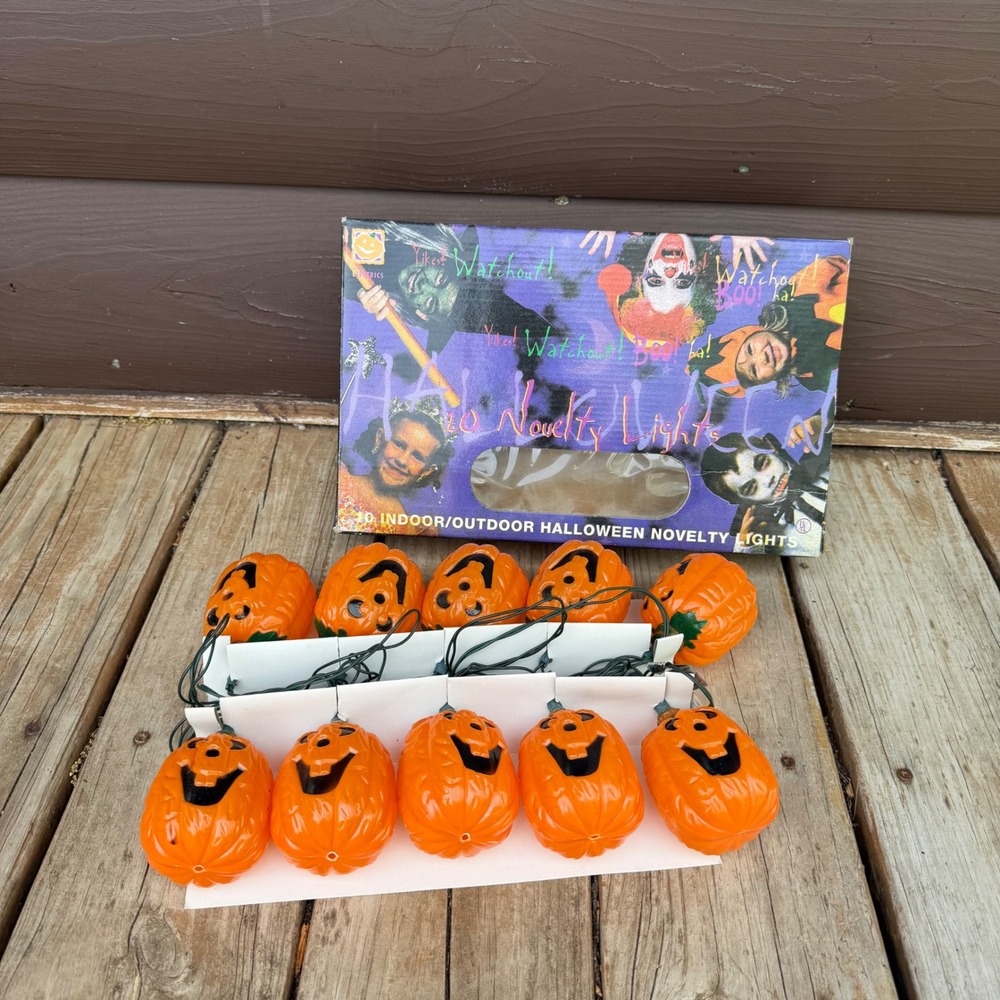 Vtg Seasonal Specialties Pumpkin Halloween String Lights Orange 10 Count